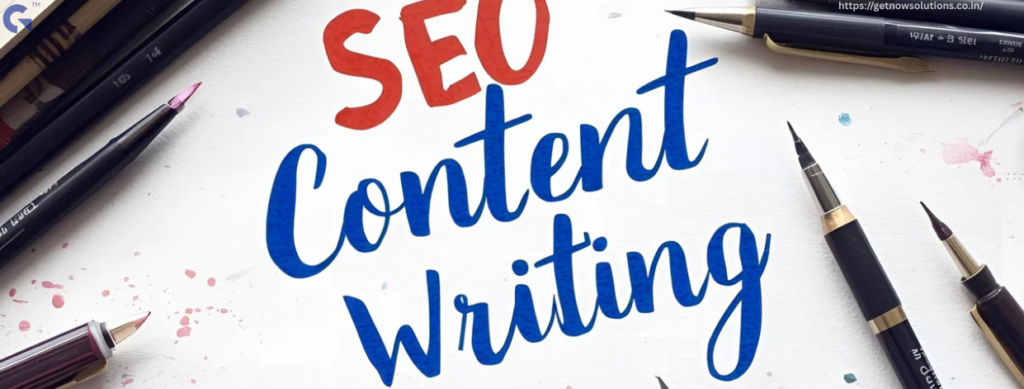 SEO content writing illustration with pens and paper showing how to write articles that rank on Google